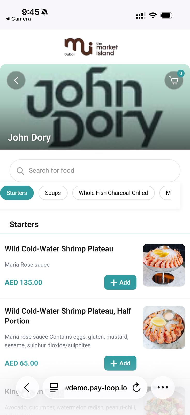 John Dory menu